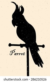 Silhouette of the bird. A parrot on a perch