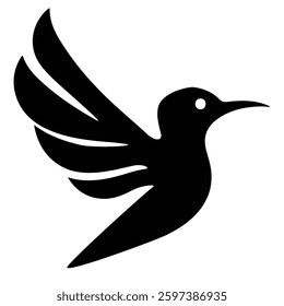A silhouette of a bird perched against a clean white background