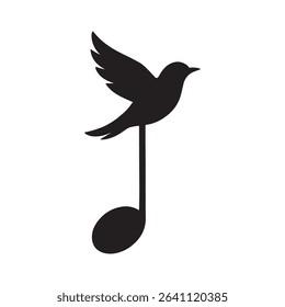 Silhouette of bird perched on a musical note symbol