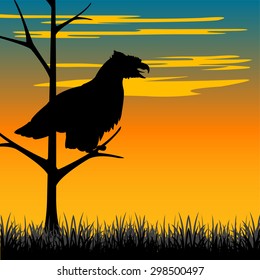 The Silhouette of the bird sitting on tree.Vector illustration