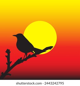 silhouette of the bird at sunset. Vector Illustartion