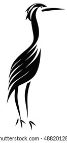 Silhouette of bird, tattoo symbol, illustration isolated on white background 
