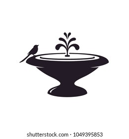 Silhouette Bird with Water Fountain Stone Garden for Outdoor Decoration Landscape Logo design 