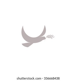 Silhouette of the bird world, vector illustration. A dove with an olive branch in its beak. Template Logo charities.