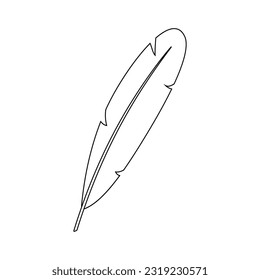 Silhouette of a bird's feather on a white background. Vector image.