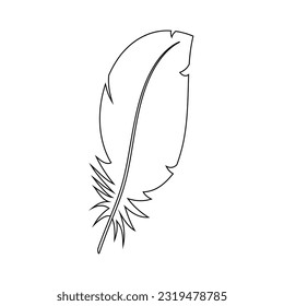 Silhouette of a bird's feather on a white background. Vector image.