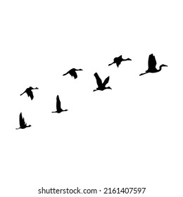 silhouette of birds flying in flocks flat icon vector