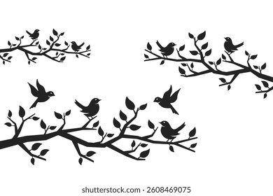 Silhouette Birds on Tree Branch – Vector Nature Scene Illustration