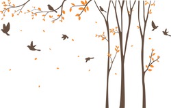 Silhouette Von Vögeln Mit Baum Und Vogelkäfig