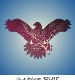 Silhouette of birds and tree branches cleavage, double exposure. All the elements are separated from each other. Use in design for decorating logos, signs, scrapbooking, wallpapers ...