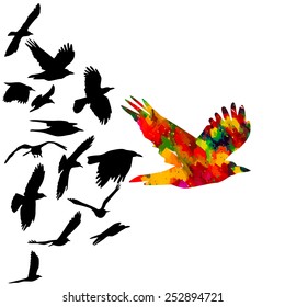 Silhouette of the birds watercolor. Vector