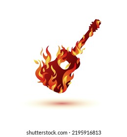 Silhouette of birning guitar. Vector symbol of flaming fire.