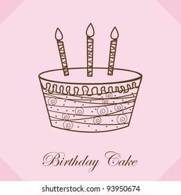 Silhouette Birthday Cake Over Pink Background. Vector