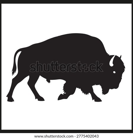 Silhouette of bison walking with lowered head and distinctive hump in minimalist style