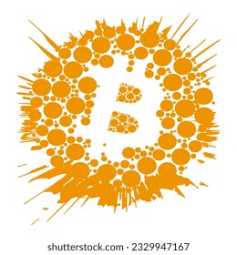 Símbolo de silueta Bitcoin BTC con explosivo relleno de círculos. Elemento de diseño. Vector clipart.