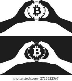 Silhueta de um Bitcoin nas mãos de um homem