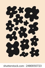 Silhouette of black abstract flowers. Vector flat illustration. Modern bohemian poster