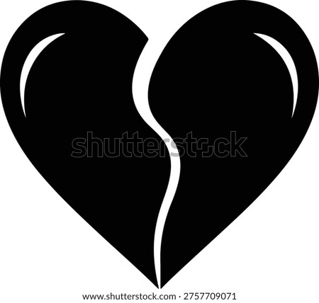 silhouette black broken heart icon representing sadness and relationship breakup vector design