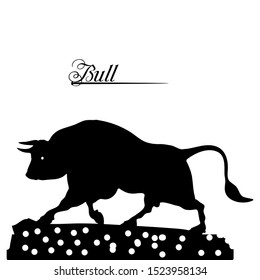 Silhouette of a black bull close-up, on a white background, vector