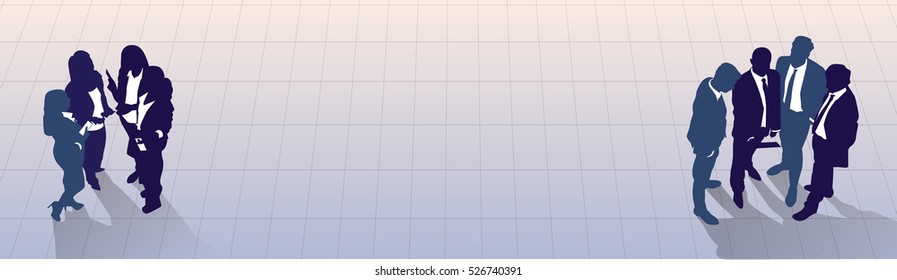 Silhouette Black Business People Group Standing Top Angle View, Businesspeople Colleague Team Banner With Copy Space Flat Vector Illustration