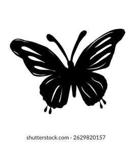 silhouette of a black butterfly with detailed wings. Suitable for nature, insect, beauty, transformation themes, or elegant, minimalist graphic elements