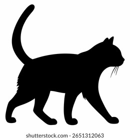 Silhouette of a black cat with arched back in side view