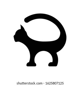 Silhouette black cat icon. Vector logo template