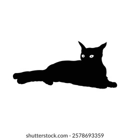 Silhouette of a Black Cat Lying Down. Cat drawing, Cat vector, Cat icon.
