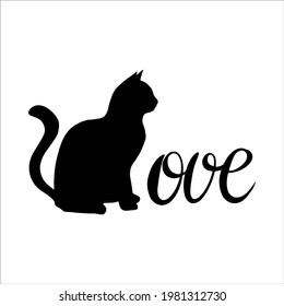 Silhouette of a black cat with the text Love.