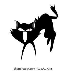 Silhouette  black cat vector icon for Halloween. Animal cartoon character on isolated white background. Scary flat illustration.