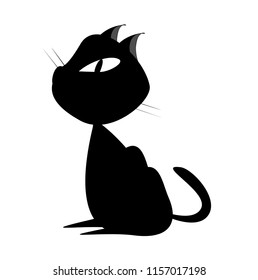 Silhouette  black cat vector icon for Halloween. Animal cartoon character on isolated white background. Scary flat illustration.