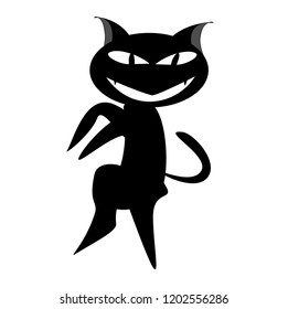 Silhouette  black cat vector icon for Halloween. Animal cartoon character on isolated white background. Scary flat illustration.