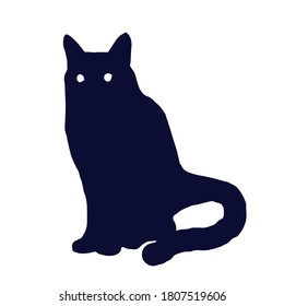 Silhouette of a black cat. Vector illustration. Hand drawn element with magical symbol. Isolated object on a white background. 