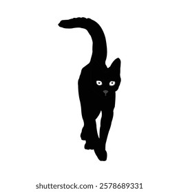 Silhouette of a black cat in a watchful pose. Cat vector, Cat silhouette, Cat icon.
