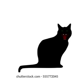 Silhouette of black cat, white background, vector, eps 10
