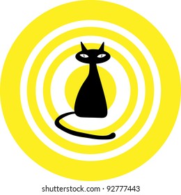 Silhouette of a black cat in a yellow circle
