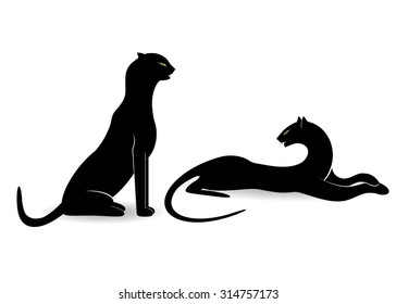  A silhouette of black cats on a white background