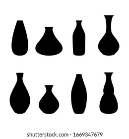 La Base De Cerámica Negra De Silueta Establece Un Tipo Diferente. Ilustración vectorial del elemento decorativo de la cerámica para el interior