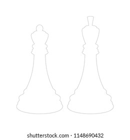 Silhouette of black chess king and a black chess queen. Isolated on white background.