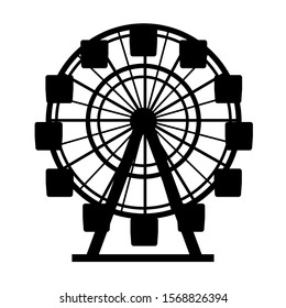 Silhouette Black Color Ferris Wheel Circle Attraction Element of Amusement Park. Vector illustration of Carousel Fairground Construction