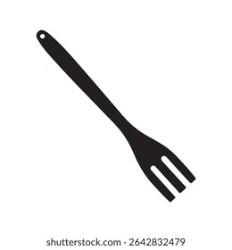 Silhouette of a black cooking fork with a hole at the top of the handle on a white background