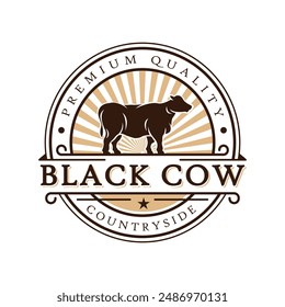 A Silhouette Black Cow Vector Design Inspiration  on Isolated Background for Emblem or Logo Premium Quality Meat or Livestock