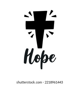 Silhouette of a black cross with lettering hope. Halloween print clipart. Flat vector illustration isolated on white background