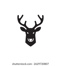 Silhouette Black Deer Head with Antlers