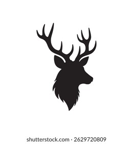 Silhouette Black Deer Head with Antlers