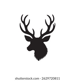 Silhouette Black Deer Head with Antlers