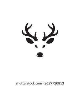 Silhouette Black Deer Head with Antlers