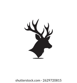 Silhouette Black Deer Head with Antlers