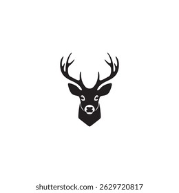 Silhouette Black Deer Head with Antlers