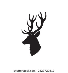 Silhouette Black Deer Head with Antlers
